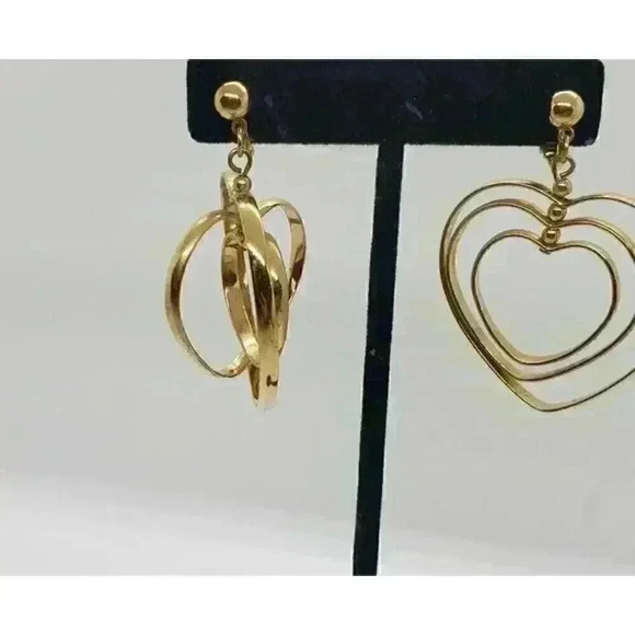 Vintage Trifari Multi 3 Heart Big Hoop Earrings All 3 Spin Gold Signed RARE HTF - Picture 4 of 11